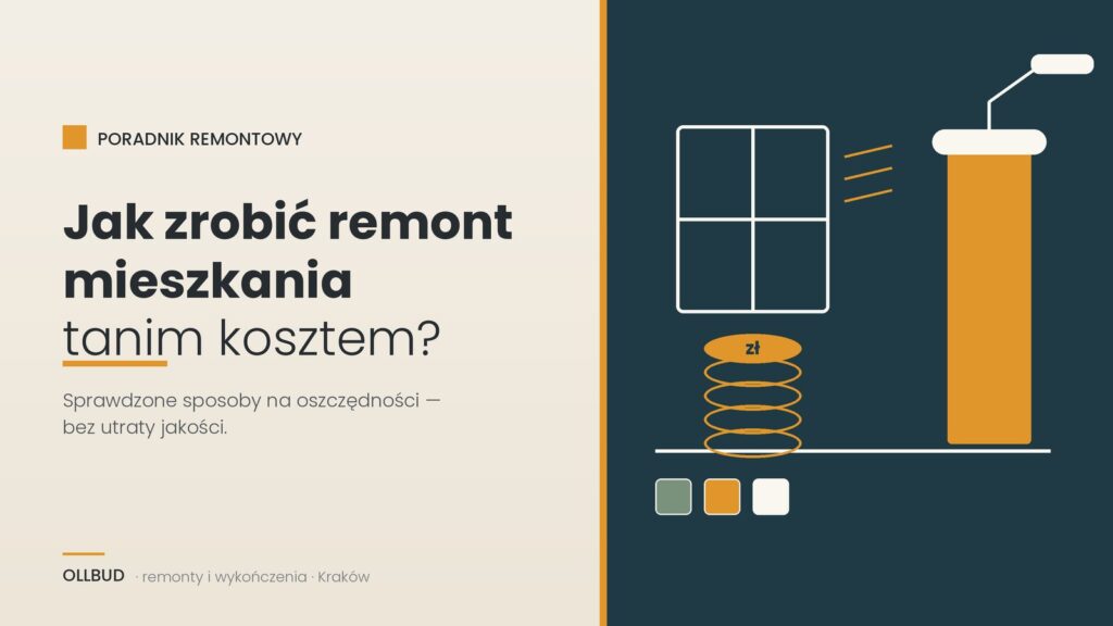 Remont mieszkania tanim kosztem — jasny pokój w trakcie malowania, próbki materiałów i kosztorys na stole